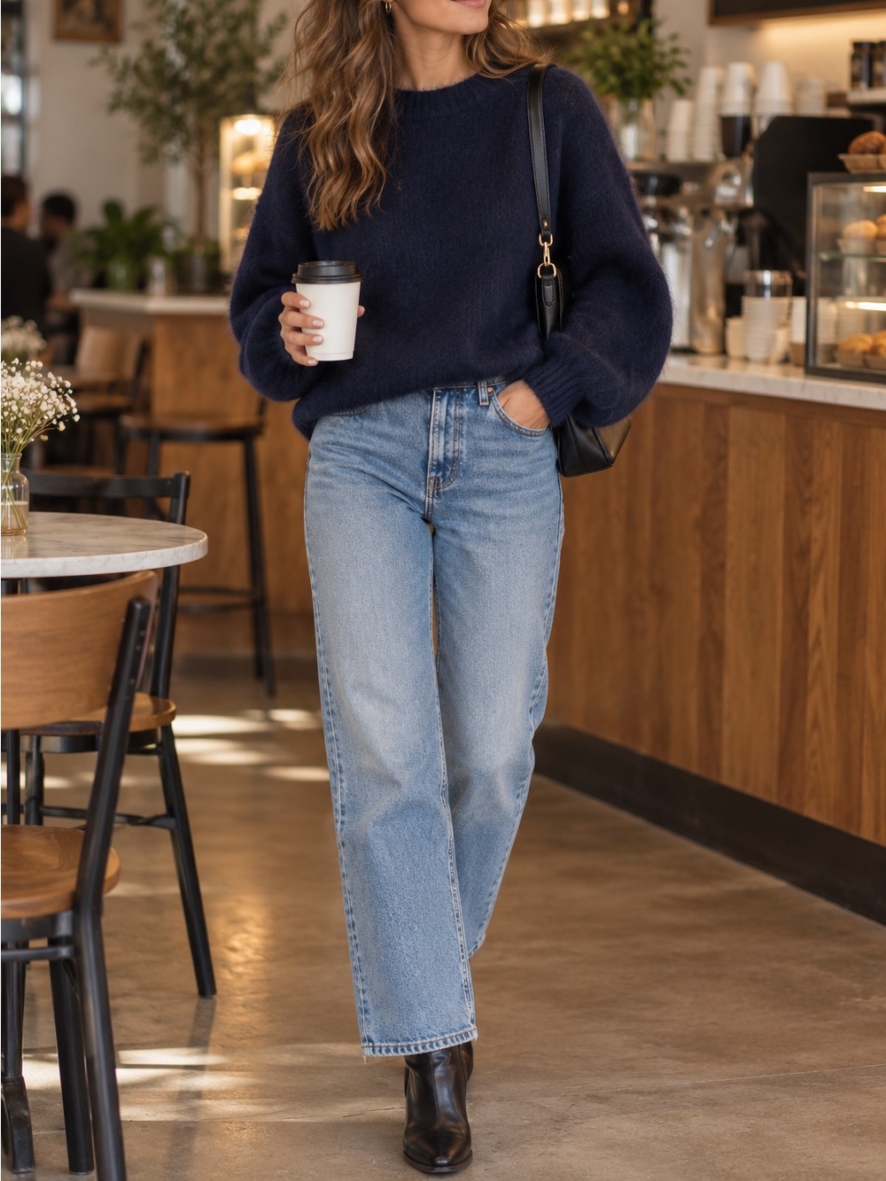 Mohair Wool-Blend Sweater with Balloon Sleeves
